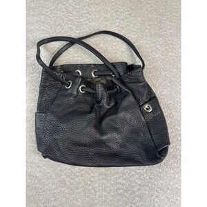 Groom Paris Shoulder Bag Womens Black Full Grain Leather Drawstring Purse France